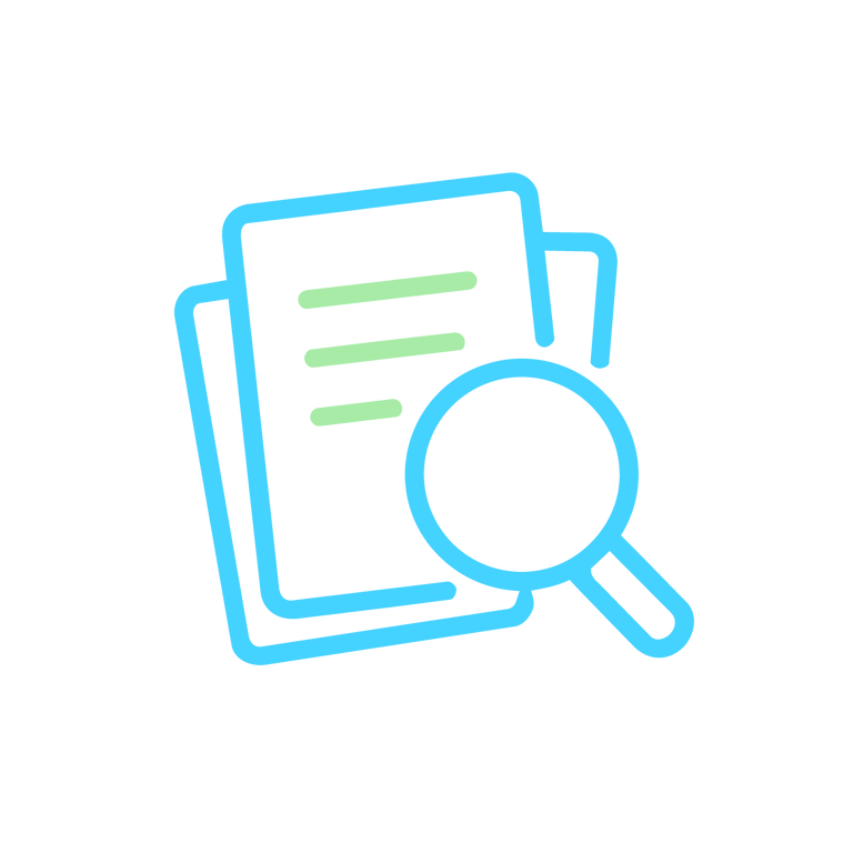 magnify glass on papers icon