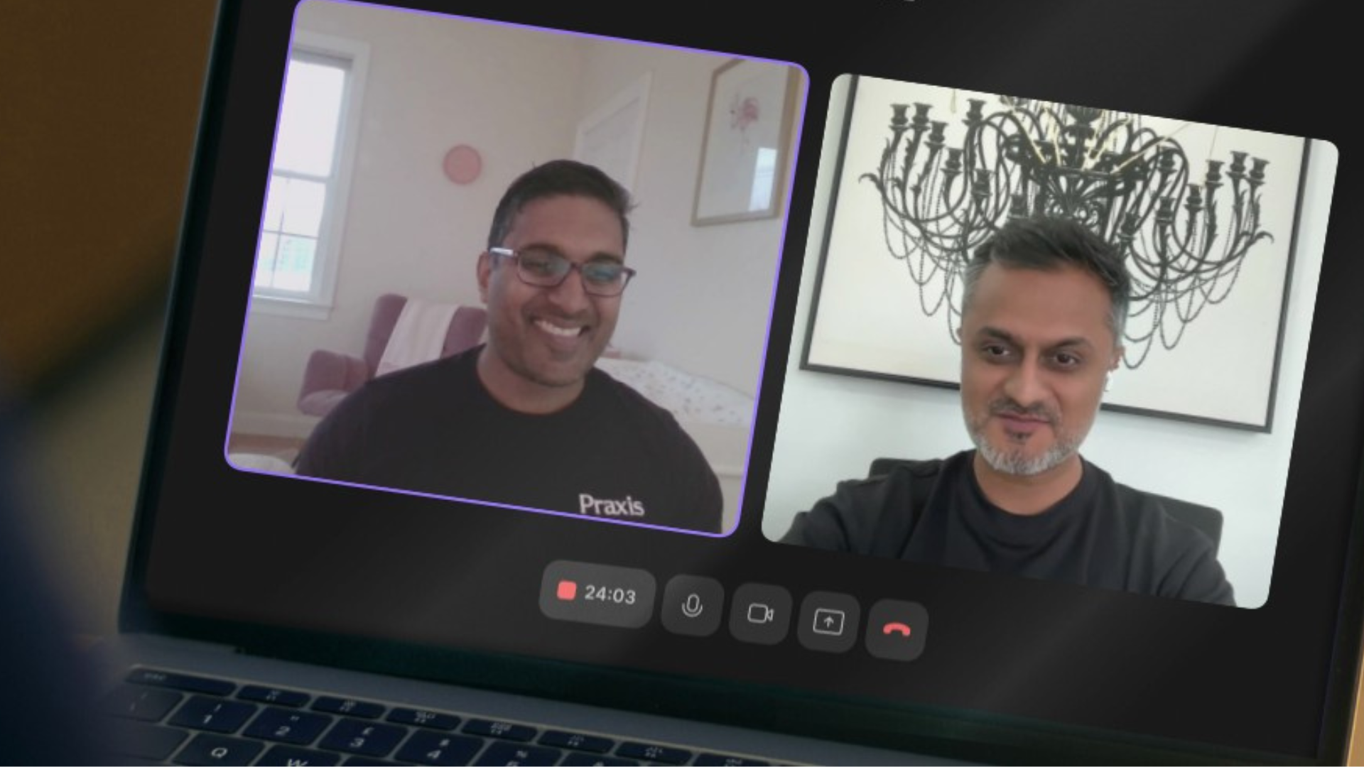 laptop showing interview conversation with Rishabh laptop showing interview conversation with Rishabh